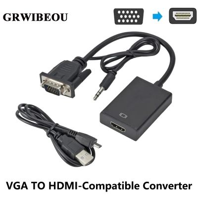 ❂ GRWIBEOU 1080P VGA to HDMI-compatible Converter Adapter Cable with Audio Output VGA HD Adapter for PC laptop to HDTV Projector