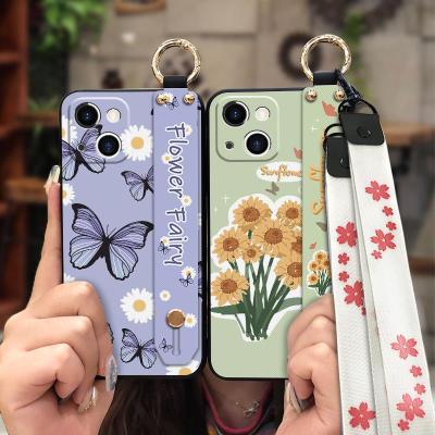 ring Fashion Design Phone Case For iphone14 Plus Soft Case cartoon painting flowers Dirt-resistant Back Cover Wristband