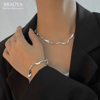 MIAOYA Fashion Jewelry Shop INS ใหม่ไม่สม่ำเสมอสร้อยคอผู้หญิง สร้อยข้อมือสีเงินสวยหรู ชุดเครื่องประดับระดับไฮเอนด์