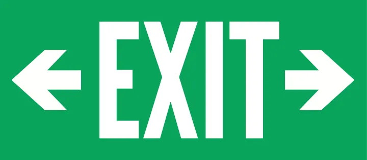 Emergency Exit Sign Exit with Double Arrow Vinyl Sticker Size: 16