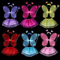 4Pcs Colorful Girls Fairy Princess Costume Sets Stage Wear Butterfly Wings Wand Headband Tutu Skirts Christmas Party Supplies