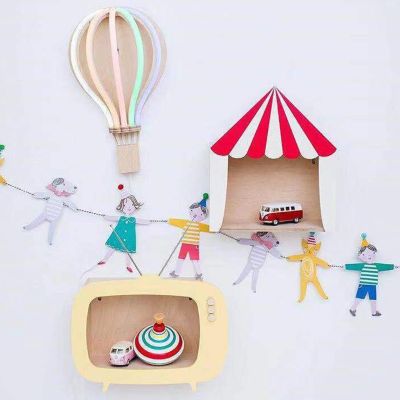 【YF】 Wooden Circus Chalet Shaped Storage Rack Kids Room Decoration Floating Wall Shelf Display Hanging Shelving Child