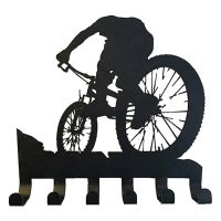 Mountain Bike Gear Rack Metal Wall Decor Biking Bicycle Wall Art Key Hanger Vintage Silhouette Wall Sticker Hook Rack for Coat