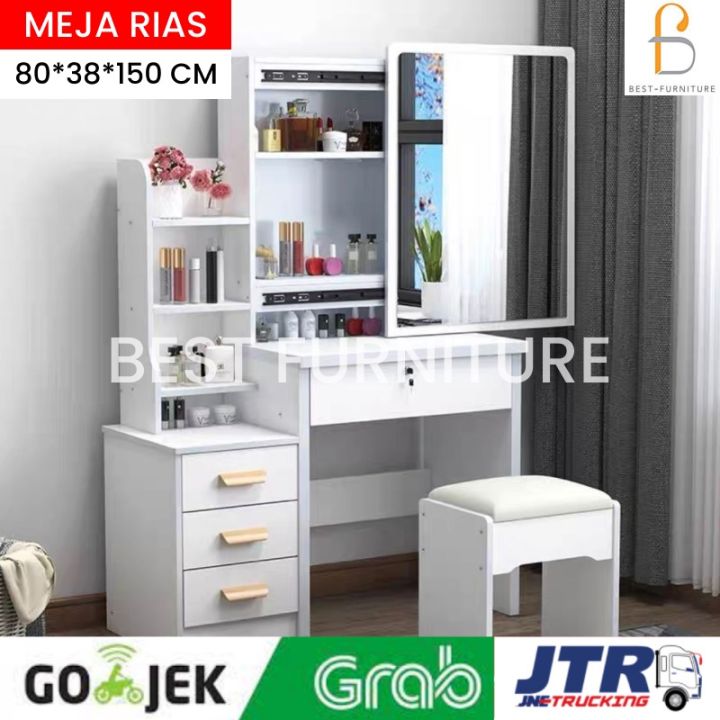 Best Aster Meja Rias Kaca Sliding Meja Rias Putih Minimalis Lazada