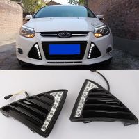 1 Pair DRL For Ford Focus 3 2012 2013 2014 2015 Daytime Running Lights Fog head Lamp cover Daylight with yellow signal Projector Mounts