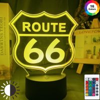 ✁ Route 66 Led Night Light for Home Decoration Gadget Will Rogers Highway Kids Bedroom Nightlight Mother Road Table Lamp Gift