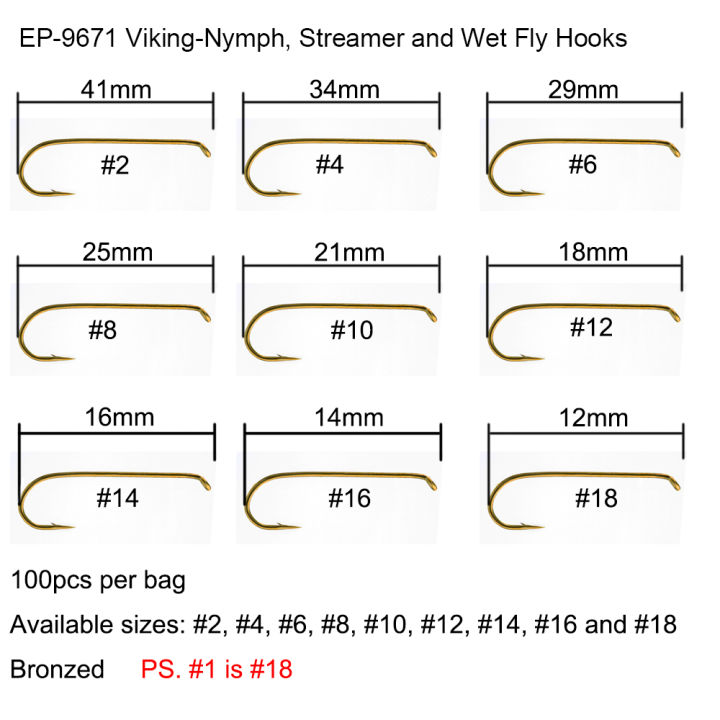 eupheng-viking-nymph-streamer-fishing-hook-wet-micro-barb-classic-fly-fishing-hooks-trailer-hook-100pcs-ep-9671-fishing-hook