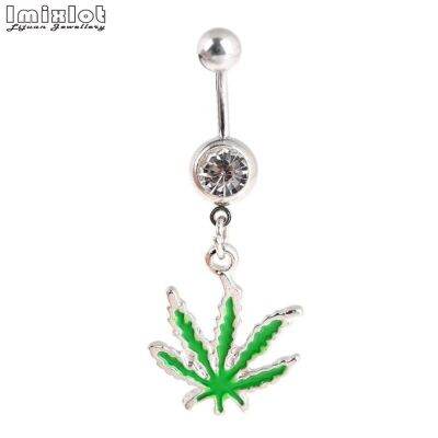 【100%-original】 Sky Joy 1ชิ้น/ล็อตสีเขียวใบเมเปิ้ลสะดือปุ่มท้องแหวนอุตสาหกรรม Percing Nombril Pircing Ombligo Ombligo