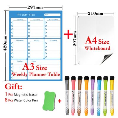 A3 Size Magnetic Weekly Planner and A4 Size Magnetic Dry Erase Whiteboard Fridge Stickers 8 Pen 1eraser
