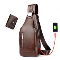 【CW】 Men  39;s Chest New Fashion Leather Shoulder USB Charging Anti Theft Crossbody for Men Bolsas