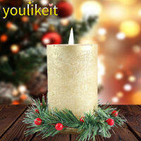 Yulikeit เทียนคริสต์มาสเบอร์รี่6ชิ้นขนาด10ซม.,แหวนแสงสีชาเบอร์รี่ประดิษฐ์เครื่องประดับโต๊ะวันหยุด