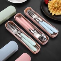 Stainless Steel Portable Tableware Spoon and Fork Three-piece Set Children 39;s Student Travel Storage Box Fork Single Gift Set