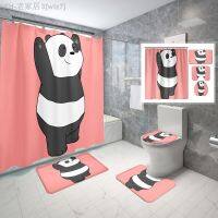 【CW】✸▤●  Pink Cartoon Shower Curtain Set Printed 4 Pcs Non-Slip Toilet Cover