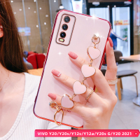 กล้องที่แม่นยำสำหรับ VIVO Y20 Y20s Y12s Y12a Y20s G Y20i 2021ปลอกสไตล์ Girly ชุบ Anti-Drop น่ารักรูปแบบความรักสร้อยข้อมือ