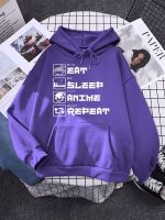 My Day Eat Sleep Anime Repeat Print Mens Hooded Loose Oversize Streetwear Outdoor Fleece Sportswears Autumn Hooded Sweatshirt Size Xxs-4Xl