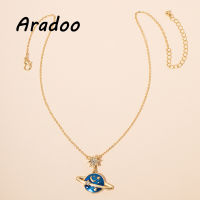 ARADOO Planet Series Necklace Blue Planet Eight-pointed Star Diamonds Luxury Titanium Steel Plated 18K Gold Pendant Necklace