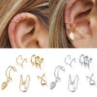 DOREEN Fake 5PcsSet Cartilage Gold Leaf Clip On Ear Cuffs