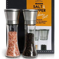 KIBAGA Elegant Salt And Pepper Grinder Set - Premium Tall Stainless Steel Shakers - Enjoy Your Favorite Spices, Fresh Ground Pepper, Himalayan Or Sea Salts