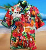 2022 Hawaiian Mens Shirts Funny Rooster Casual Beach Summer Tops Cuban Style Plus Size Fat Shirts For Men Button Up Streetwear