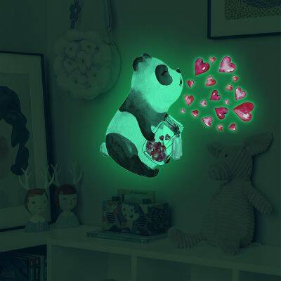 [24 Home Accessories] 29X29Cm สติ๊กเกอร์ติดผนัง Luminous Love Cartoon สติ๊กเกอร์ติดผนัง Panda Baby สติ๊กเกอร์ติดผนัง Luminous ตกแต่งคริสต์มาสของขวัญสติ๊กเกอร์ติดผนัง