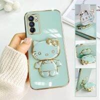 For Oppo Reno6 5G Mobile Phone Case Fashion Temperament Plating TPU Advanced Rotary Stand Makeup Mirror Hello Kitty Folding Mirror Stand Net Red New Couple Gift Soft Touch Anti slip Anti fall Protective Case