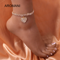 Aromani【พร้อม!】สร้อยข้อเท้าหัวใจแฟชั่นเงินเพชรเทียมของผู้หญิงเครื่องประดับสร้อยข้อเท้าข้อเท้าเป็นประกาย