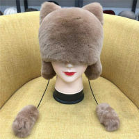 Winter warm hats earflap of natural rex rabbit fur bomber hat for child boy girl thicken cap cat ear sweet 5 colors H123