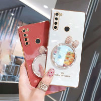 เคสสำหรับ Xiaomi Redmi Note 9S Note 9S Note 9 Pro Note 8 Note 8 Pro Note 7 7 Pro Note 5 Pro เคสพร้อมกระจกแต่งหน้ามีโบว์โน๊ท6D หรูหรากรอบสี่เหลี่ยมเคลือบเงาสำหรับเด็กผู้หญิงเคสมือถือซิลิโคนด้านหลังผ้าคลุม