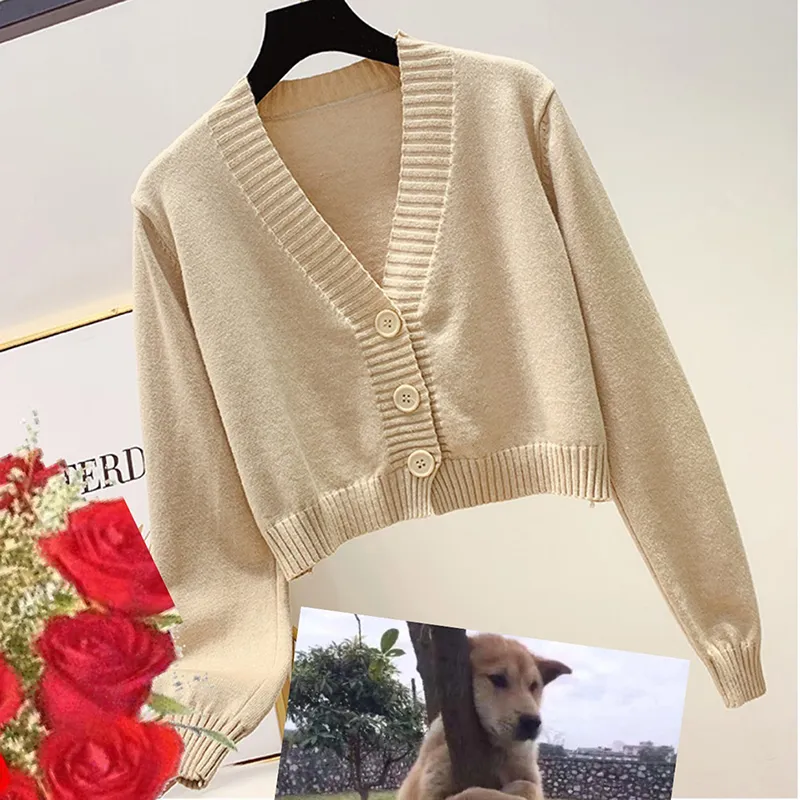 Shanglife】Short High waist Sweater Small Jacket female solid color slim  wild knit Cardigan | Lazada Singapore