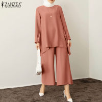 MOMONACO ZANZEA Muslimah Womens Muslim Casual Plain Suit Set Long Sleeve Blouse Wide Leg Pants Arab Loose Tracksuit Outfits #50 816