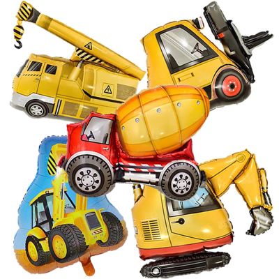 5pcs ก่อสร้างสวนสนุกบอลลูนกล่องรถบอลลูน Excavator Forklift Crane ลูกโป่งสำหรับ Boys Construction Birthday Party-iewo9238