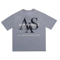 xxReady Stock x x New High Street Foaming Letter Print ASK Wash Retro Bright Grey Mens and Womens Crew Neck Short Sleeve T-Shirt