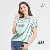 เสื้อยืด เสื้อยืดผู้หญิง GSP Blouse เสื้อยืดแขนยาวลายริ้วสีเหลือง Lucky Stripes (P9X9GR)