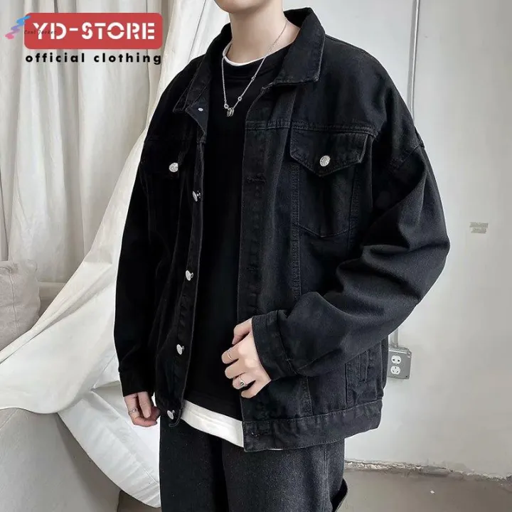 C??l Jacket Spring and autumn new denim jacket male Korean style trendy  brand European and American street Harajuku loose student black tooling  jacket | Lazada PH
