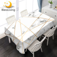 BlessLiving Marble Tablecloth Geometric Waterproof Table Cover Golden Luxury Table Cloth Rock Stone Nature Home Decor 140x200cm