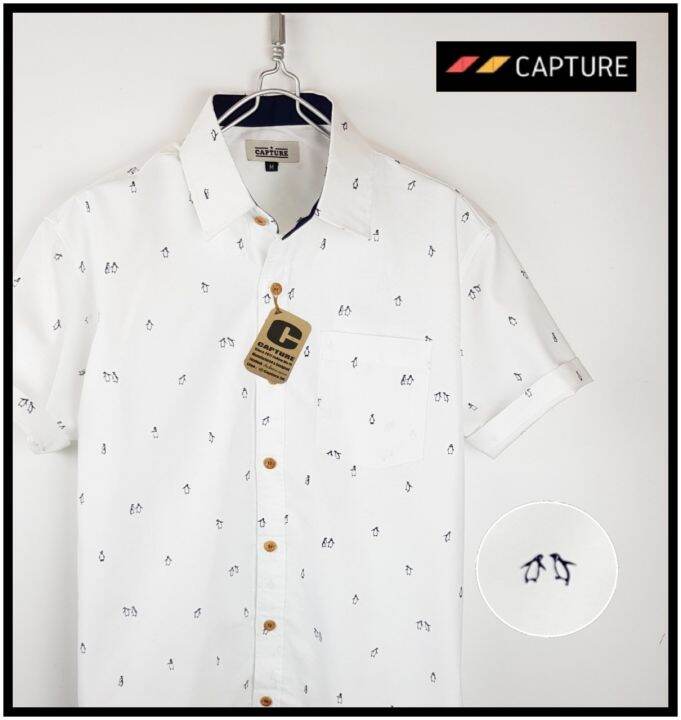 capture-shirt-เสื้อเชิ้ตผู้ชาย-แขนสั้น-คอปก-ลายเพนกวิ้น-มีถึงอก-48-นิ้ว