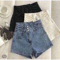 COD jfdss High waist denim shorts womens 2022 Korean vintag高腰牛仔短裤女2022韩版复古金属链条设计感a字阔腿裤3.10