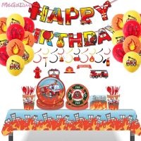 ◈₪❧ Fire Truck Latex Balloon Construction Vehicle Helium Ball Globos Fireman Theme Kids Birthday Party Decor Disposable Tableware