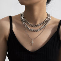 SHIXIN 3pcsset Cuban Chain Link Layered Necklace Snake Chain Women Jesus Piece Gold Cross Pendant Necklace Party. Jewelry