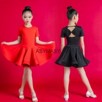 Girl Latin Dance Dress Ballroom Children Dance Costume Salsa Black Red Kids Tango Dresses Dancing Stage Performance Clothing