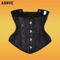 (CAES Premium) Aonve 24 Steel Boned Underbust Corset Waist Trainer Women Steampunk Bodice Gothic Clothing Abdomen Slimming Plus Size Bustier