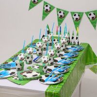 Soccer Football Theme Kids Birthday Party Decoration Set Cup Plate Banner Hat Straw Loot bag Tablecloth Blowout Party Supplies