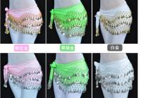 1 piece 3 Rows 128 Gold Coins Belly Dance Costume Hip Scarf Skirt Belt Wrap Waist