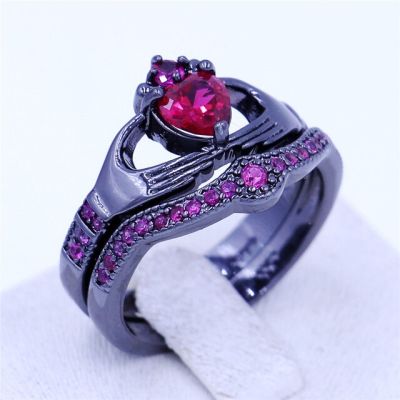 Choucong หินประจำเดือนเกิด4สีสำหรับผู้หญิง5a แหวนคลัดดาห์เพทาย Cz ชดเเหวนเจ้าสาวแหวนแต่งงานสีดำทองสำหรับผู้ชายผู้หญิง