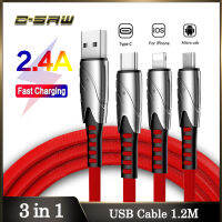 C-SAW 3ใน1 USBสายชาร์จ2.4A Fast Charging Upgradeเปียถักไนล่อนวัสดุสายไฟUSBเคเบิลไมโครUSB USBประเภทCไฟสำหรับiPhone Xiaomi Redmi Samsung Huawei OPPO VIVO