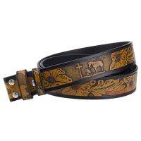 No Buckle Belt Genuine Leather Horse Cross Pattern Width 3.8cm