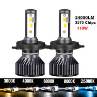 2PCS H7 Led ไฟหน้า H4หลอดไฟ LED 24000LM 110W 3570ชิป H1โคมไฟ Turbo 4300K 6000K 8000K 16000LM 80W H8 H9 H11หมอกไฟ