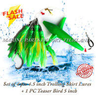 Daisy Chain Bird Teaser Salwater Fishing Trolling Lures, Lead Head Feather with Rigged Hook 7/0 for Marlin Bluefin Tuna Lures Dolphin Durado Wahoo Big Game Saltwater Fishing Mahi Mahi Lures with Bird Green/Yellow