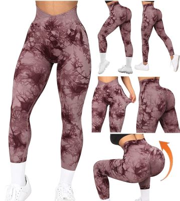 Tie Dye Yoga Pants Leggings ผู้หญิงเอวสูงเสื้อผ้าโยคะวิ่งกีฬาออกกําลังกายออกกําลังกาย Push Up Tights Scrunch Butt Leggings▌