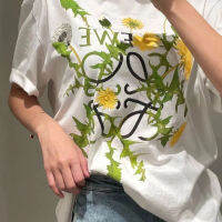 2023 LOE*WEˉSpring/Summer New Dandelion Printed Short Sleeve T-shirt Loose Casual Light Luxury Simple Top